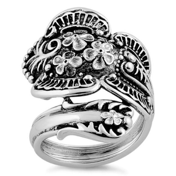 925 STERLING SILVER Flowers Spoon Ring - Picture 16 of 16